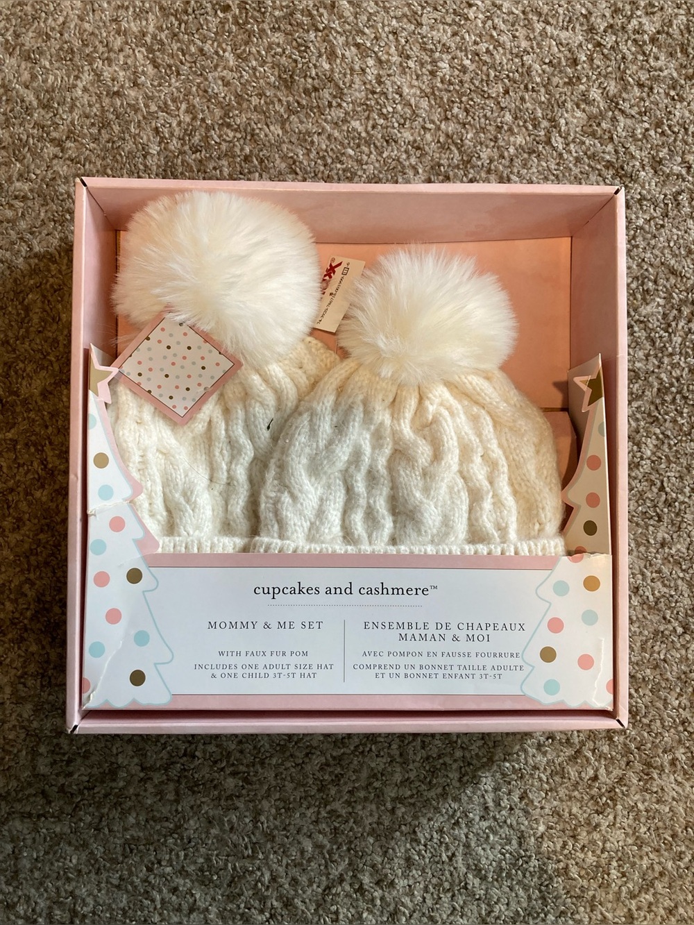 cupcakes & cashmere Cream Cable Knit Mommy & Me Pom Beanie Set